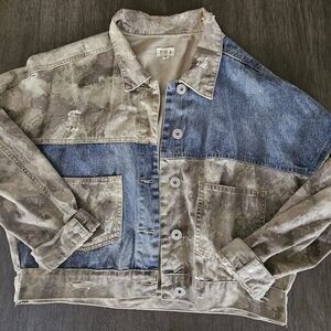 POL Camouflage and Denim Button Down Shirt